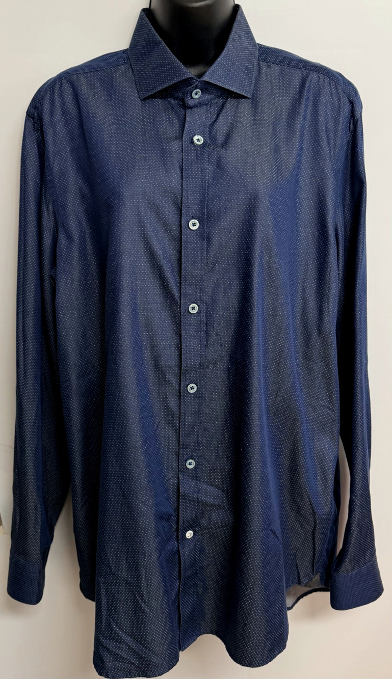 Robert Graham Dress Shirt Men's 16.5 Blue Polka Dot Long Sleeve Formal Classic